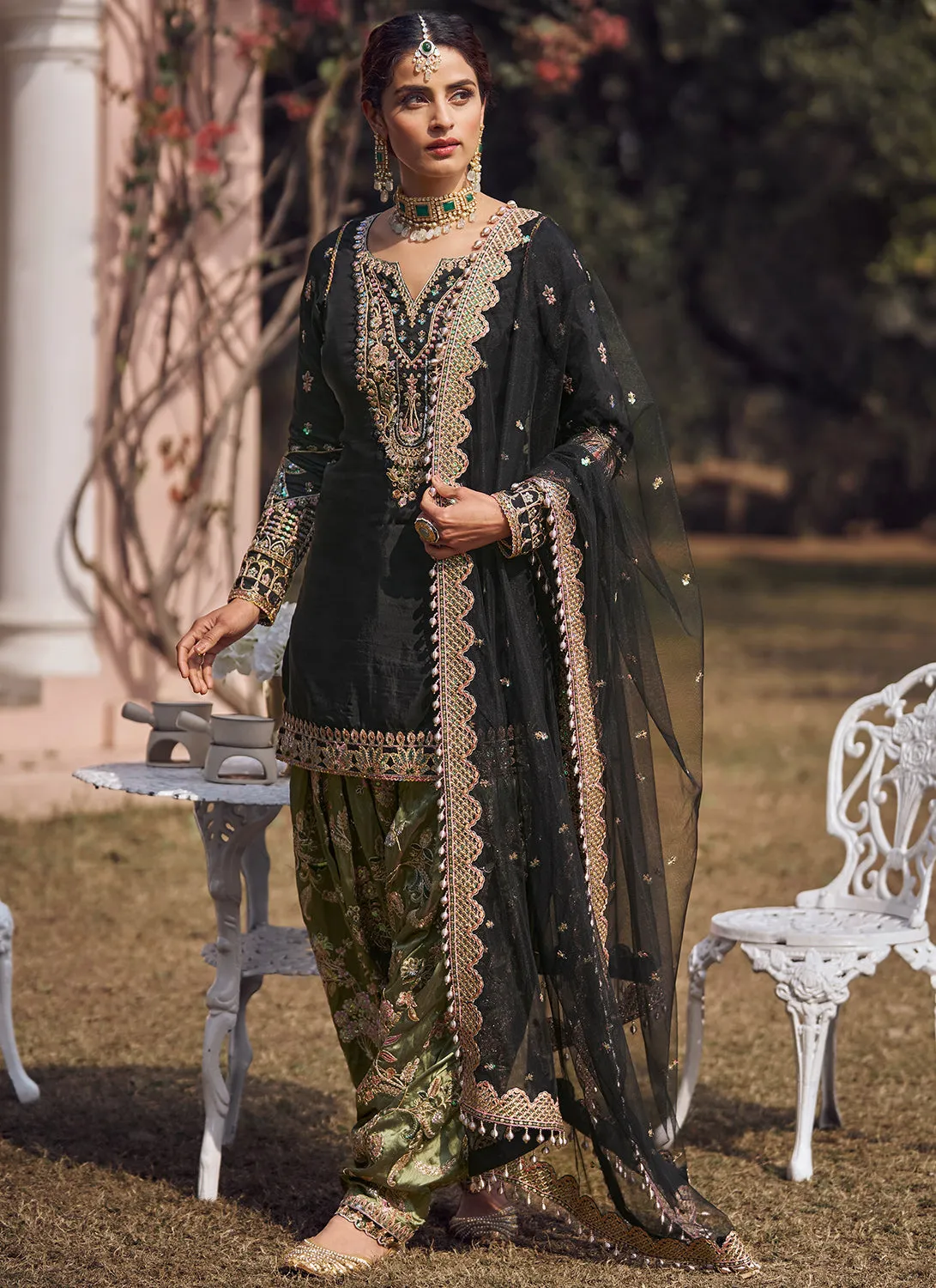 Black Multicolor Embroidered Patiala Suit