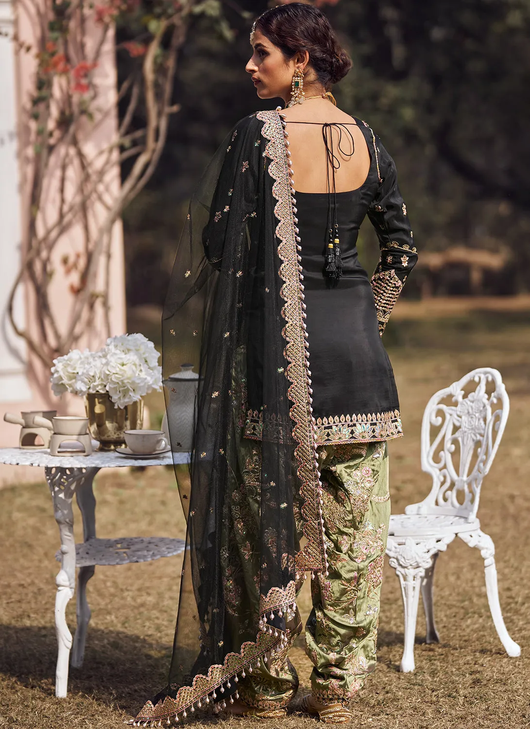 Black Multicolor Embroidered Patiala Suit
