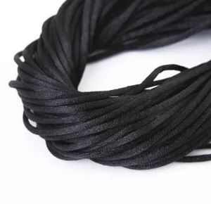 Black Satin Silk Necklace Cord Rope Chain with Lobster Claw Clasp