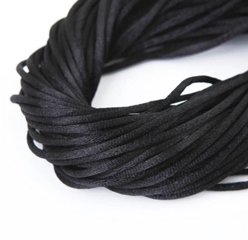 Black Satin Silk Necklace Cord Rope Chain with Lobster Claw Clasp