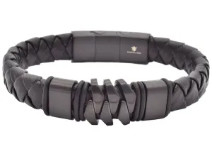Blackjack Men's Bracelet Black Leather & Black SS BJB265BB