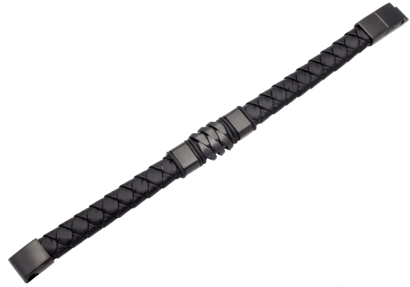 Blackjack Men's Bracelet Black Leather & Black SS BJB265BB