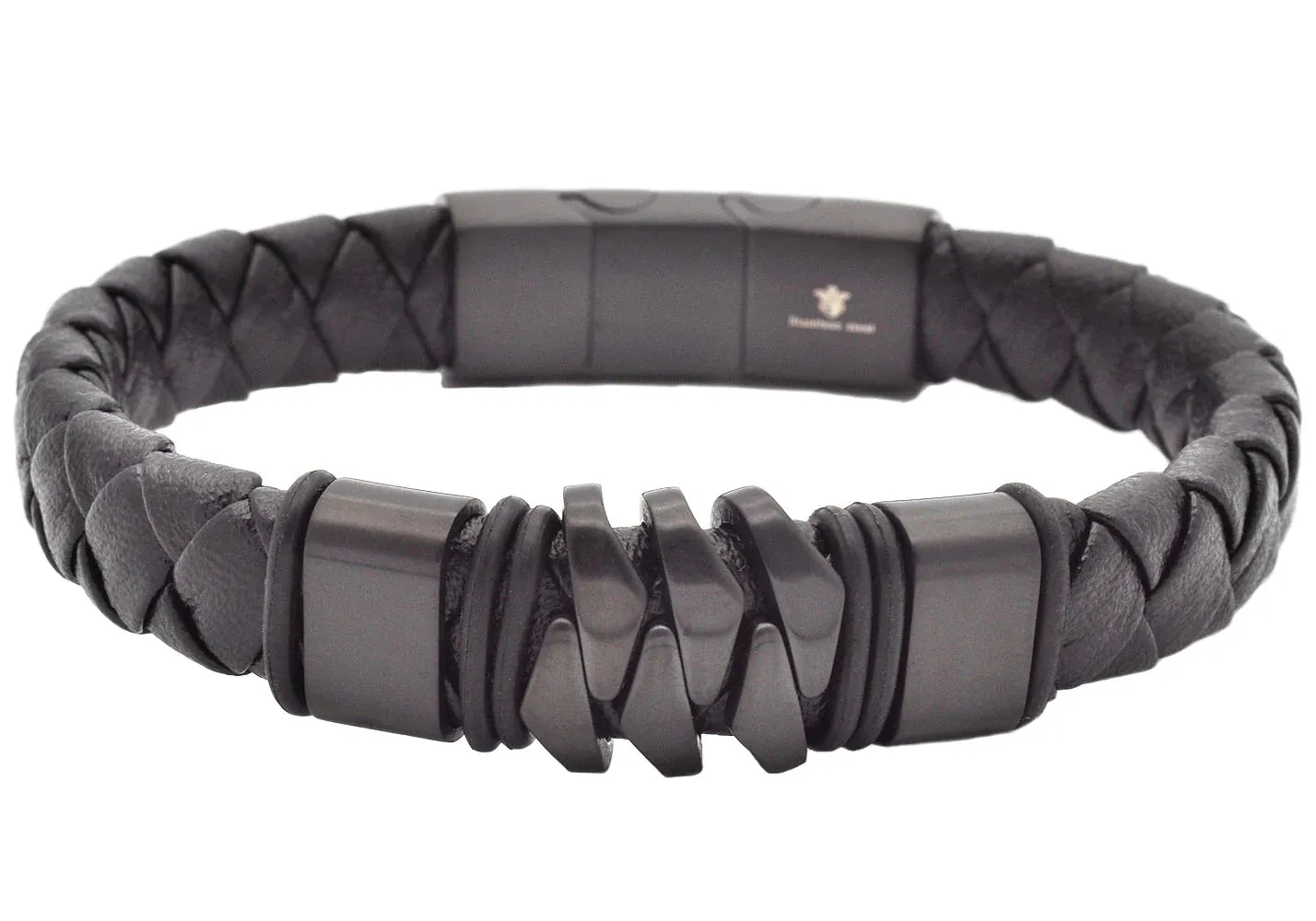 Blackjack Men's Bracelet Black Leather & Black SS BJB265BB