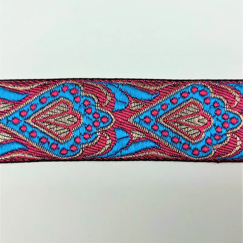 Blue & red Indian woven saree border - Banarasi border