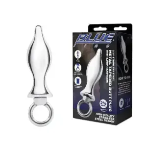 Blue Line 2.5" STAINLESS STEEL METAL TAPERED BUTT PLUG WITH LOOP HARDWARE