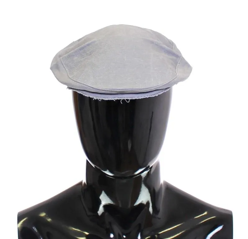 Blue Linen Logo Newsboy Cap Hat
