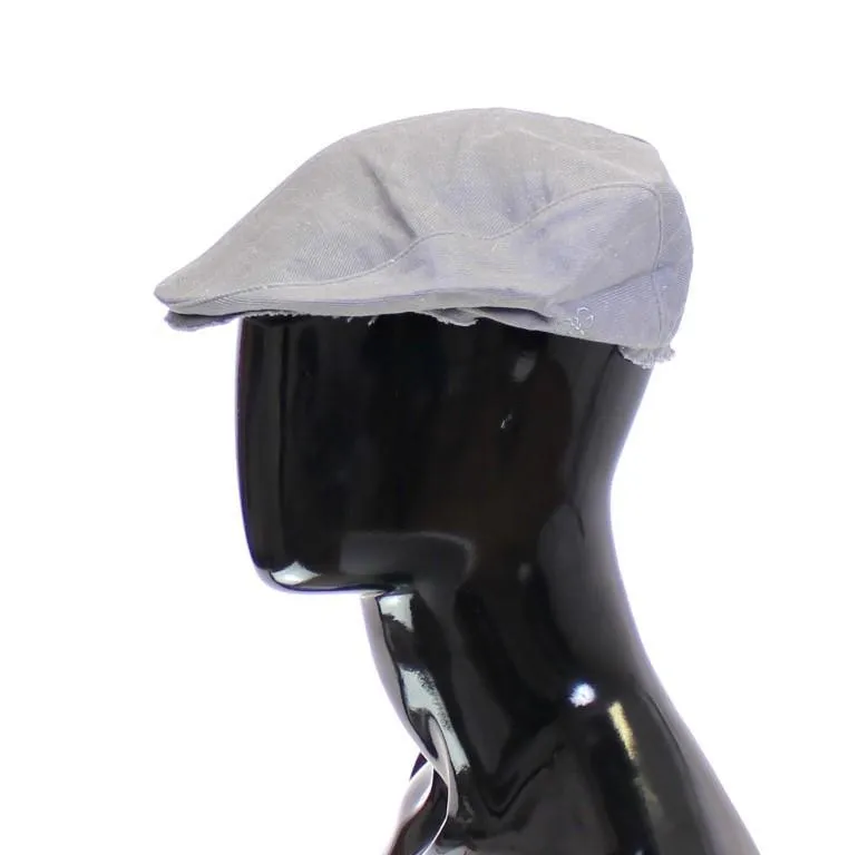 Blue Linen Logo Newsboy Cap Hat