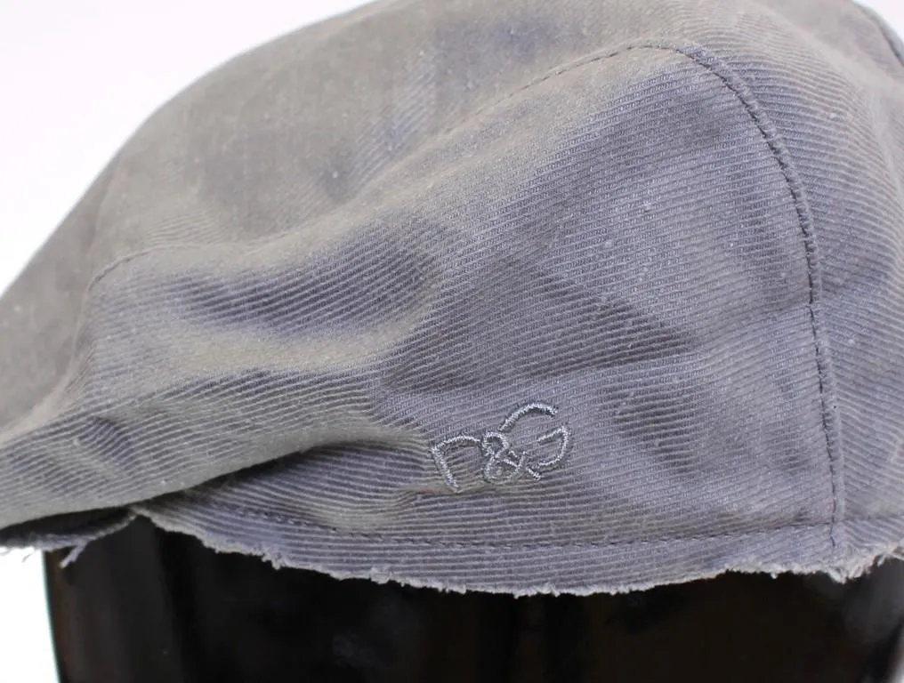 Blue Linen Logo Newsboy Cap Hat