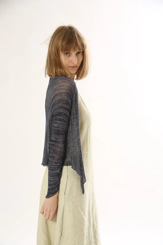 Blue Melange Knitted Cardigan,Women Blue  jacket