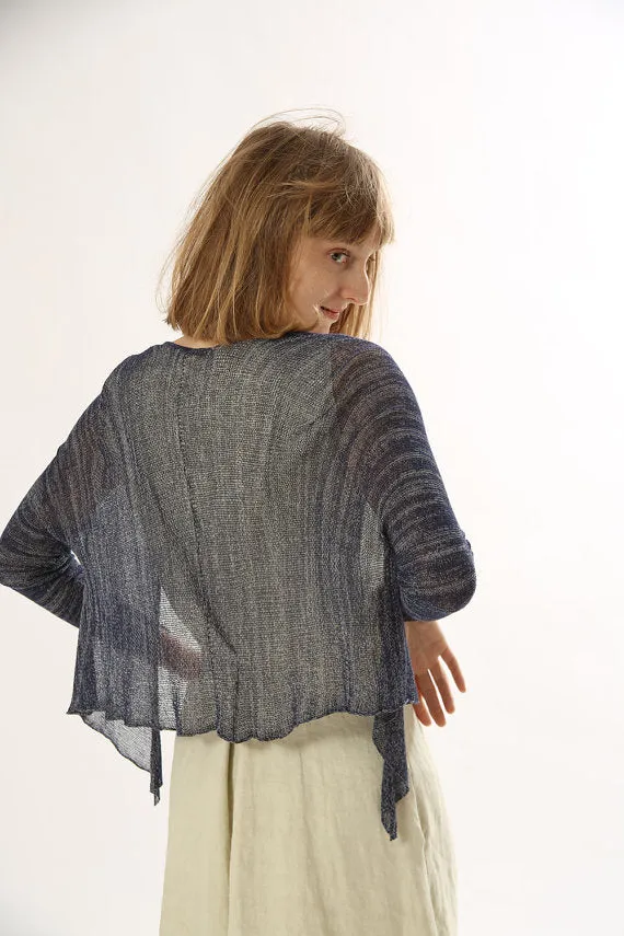 Blue Melange Knitted Cardigan,Women Blue  jacket