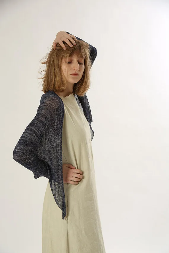 Blue Melange Knitted Cardigan,Women Blue  jacket