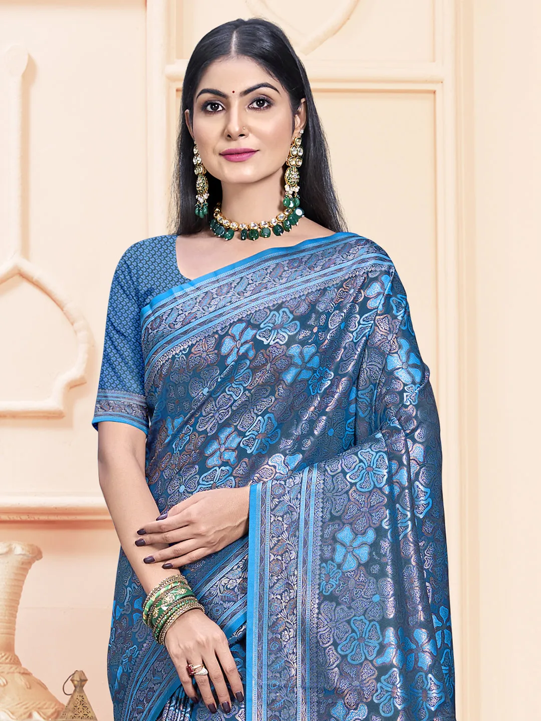 Blue Satin Silk Saree