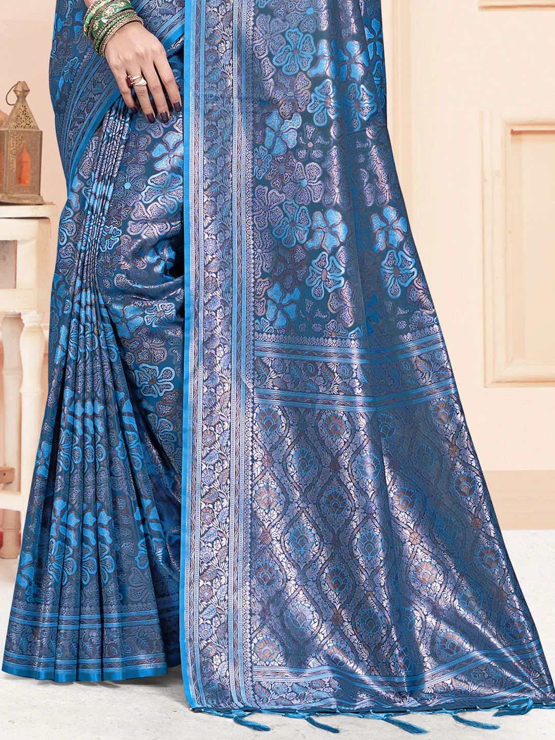 Blue Satin Silk Saree