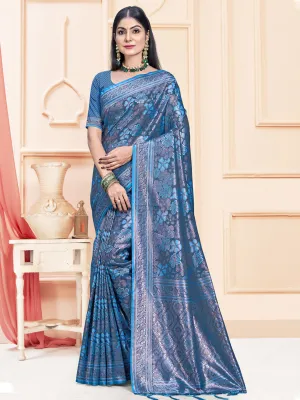 Blue Satin Silk Saree