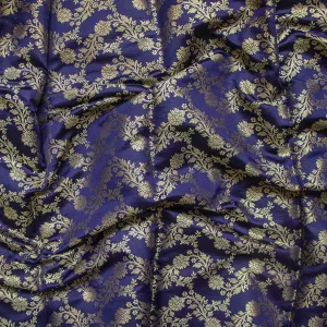 Blue Stripe Golden Zari Satin Silk Fabric