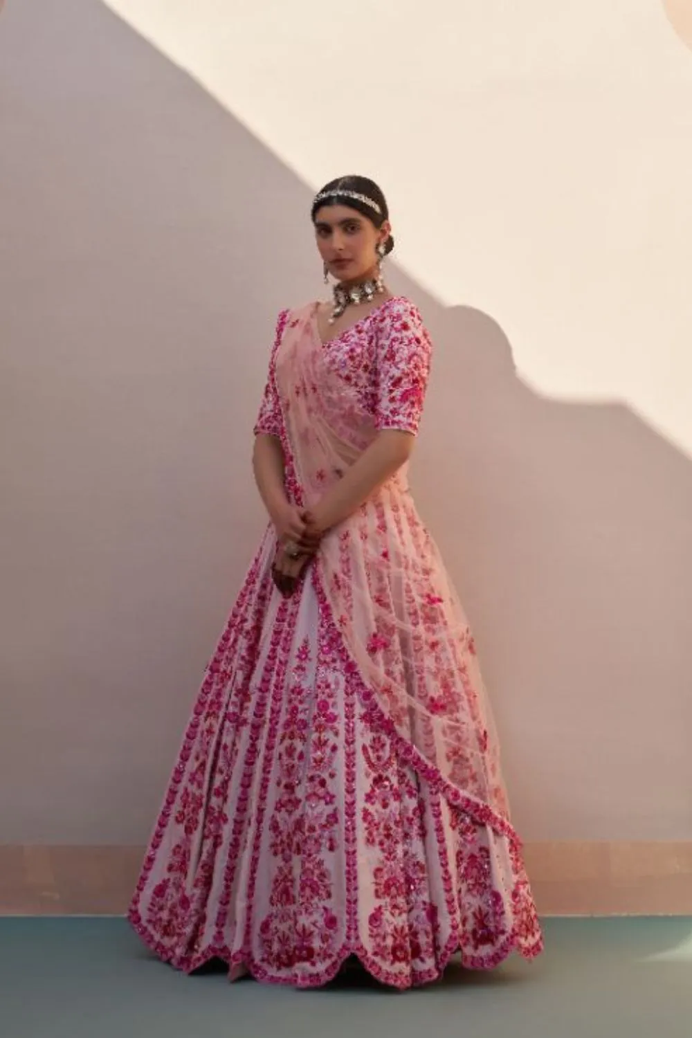 Blush Pink Double Dupatta Lehenga Set