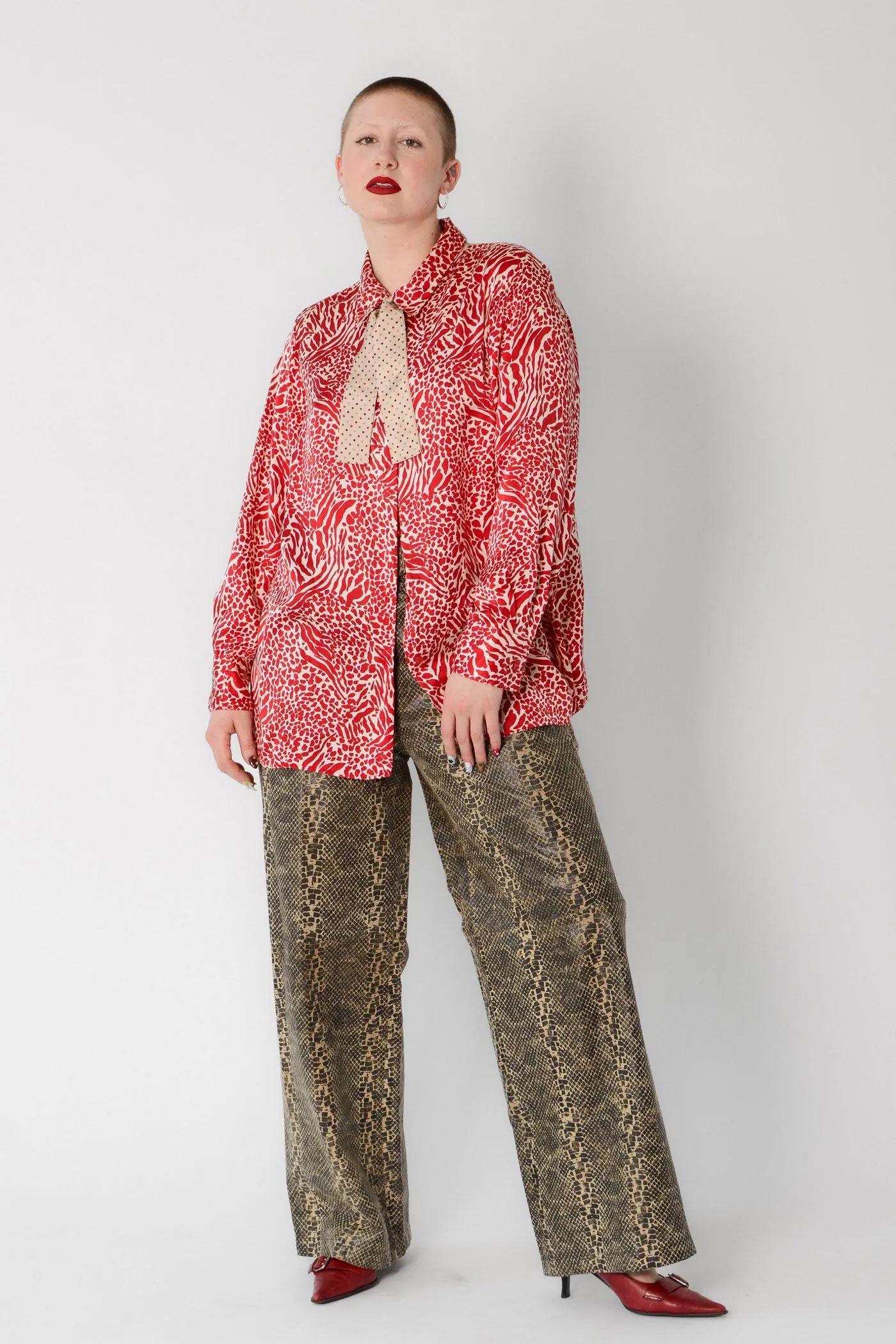 Bob Mackie Silk Animal Print Top