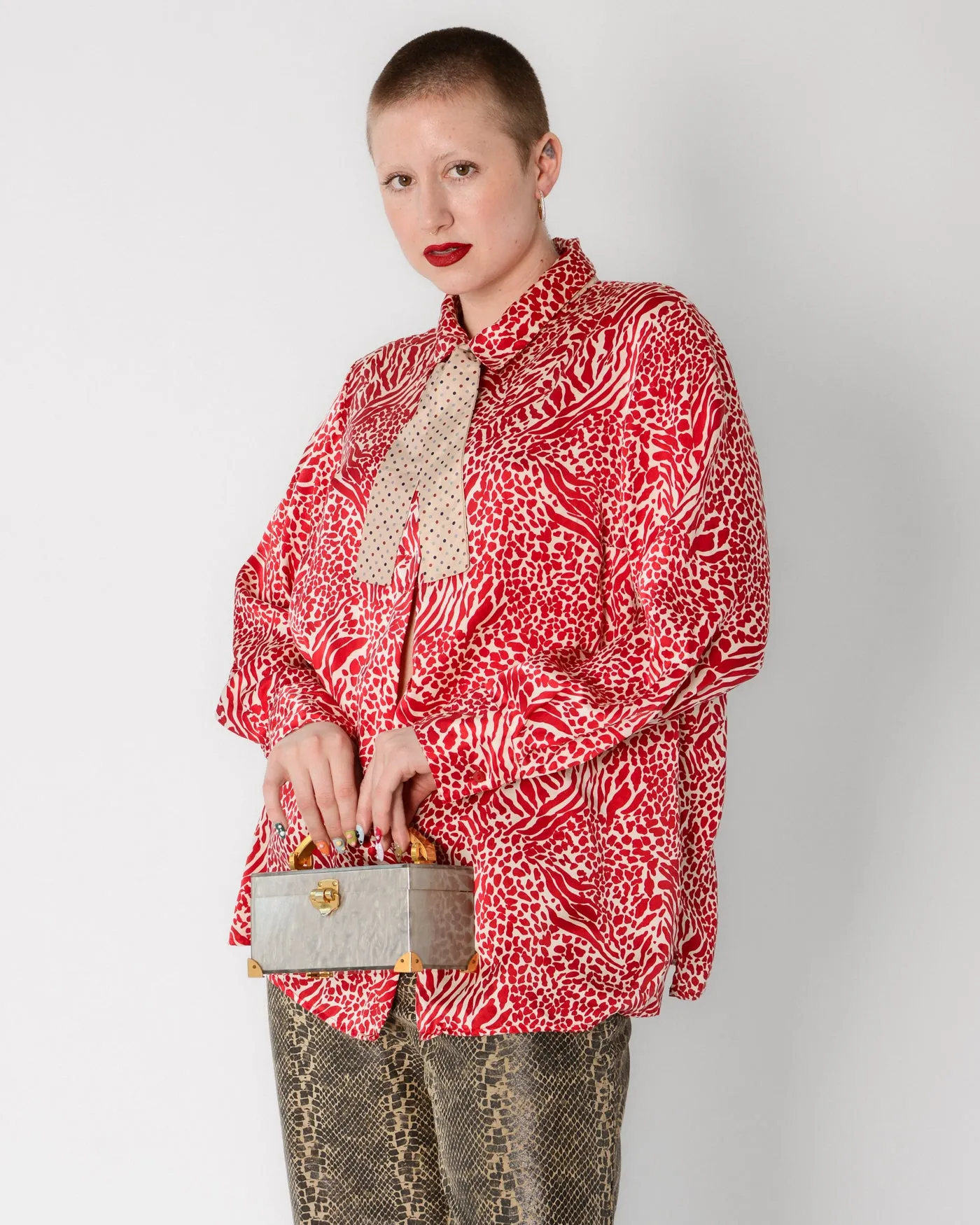 Bob Mackie Silk Animal Print Top
