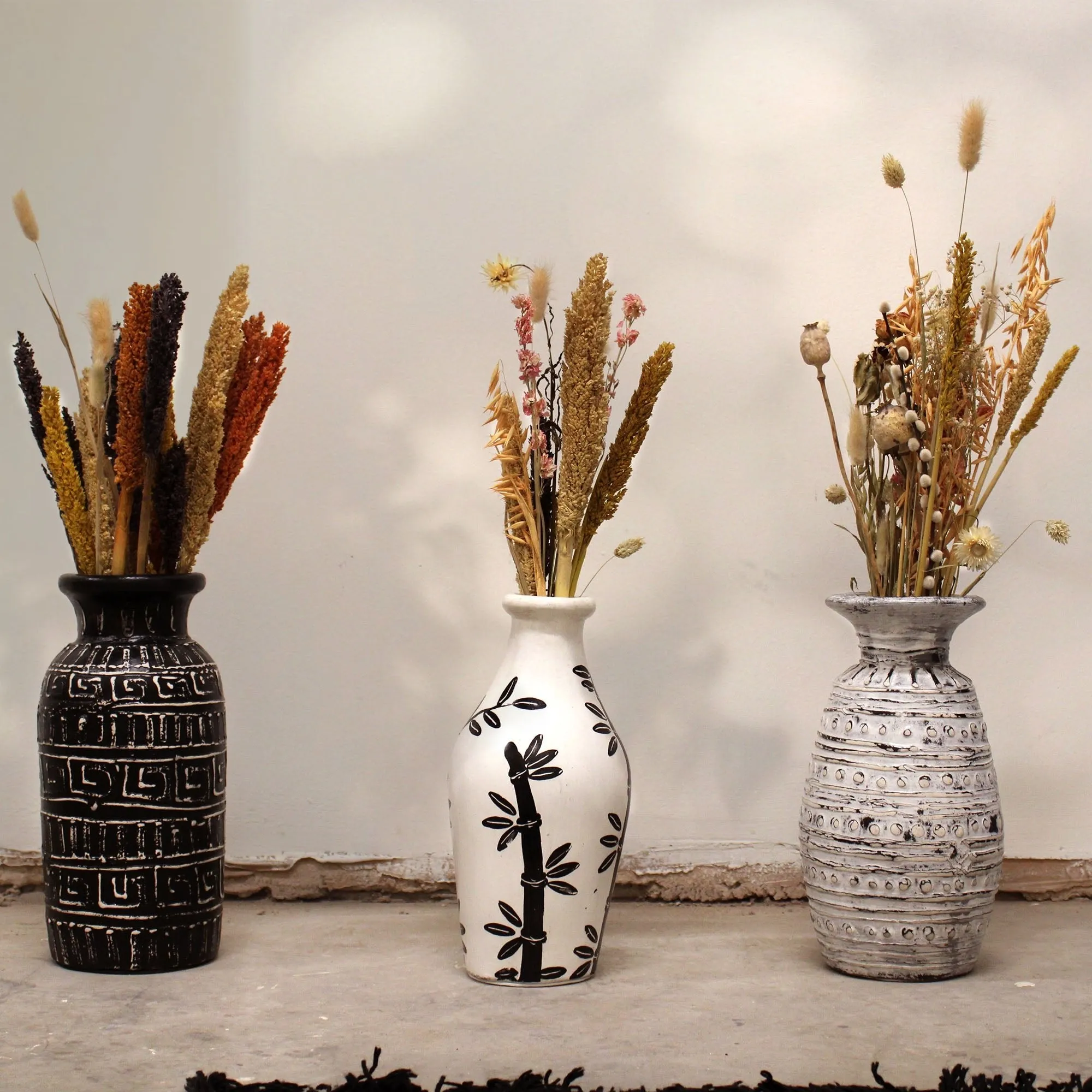 Boho Vase Bamboo Motif Shaped - Natural