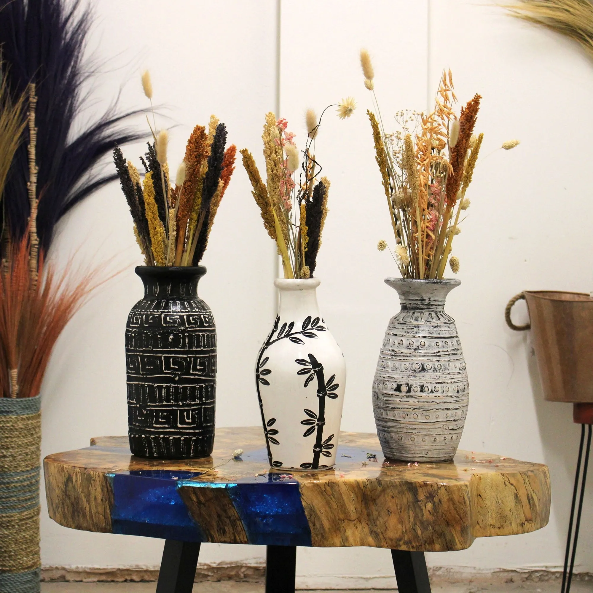 Boho Vase Bamboo Motif Straight - Natural