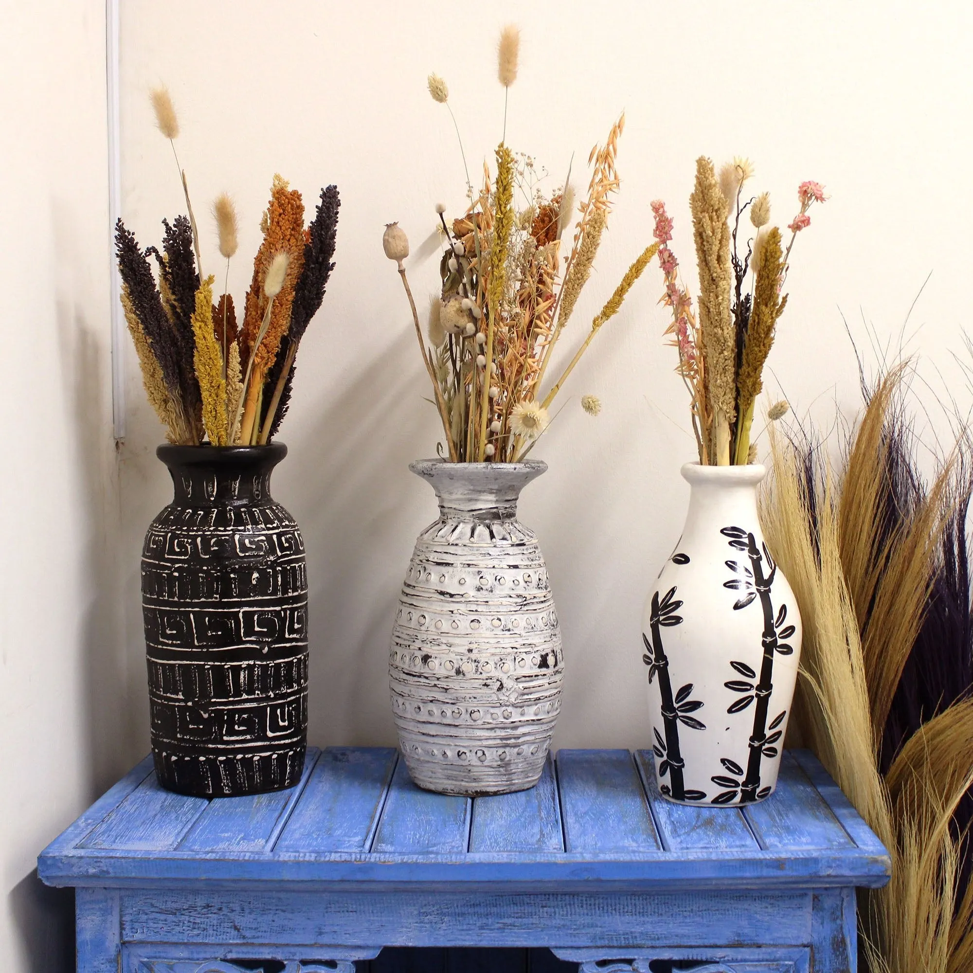 Boho Vase Bamboo Motif Straight - Natural
