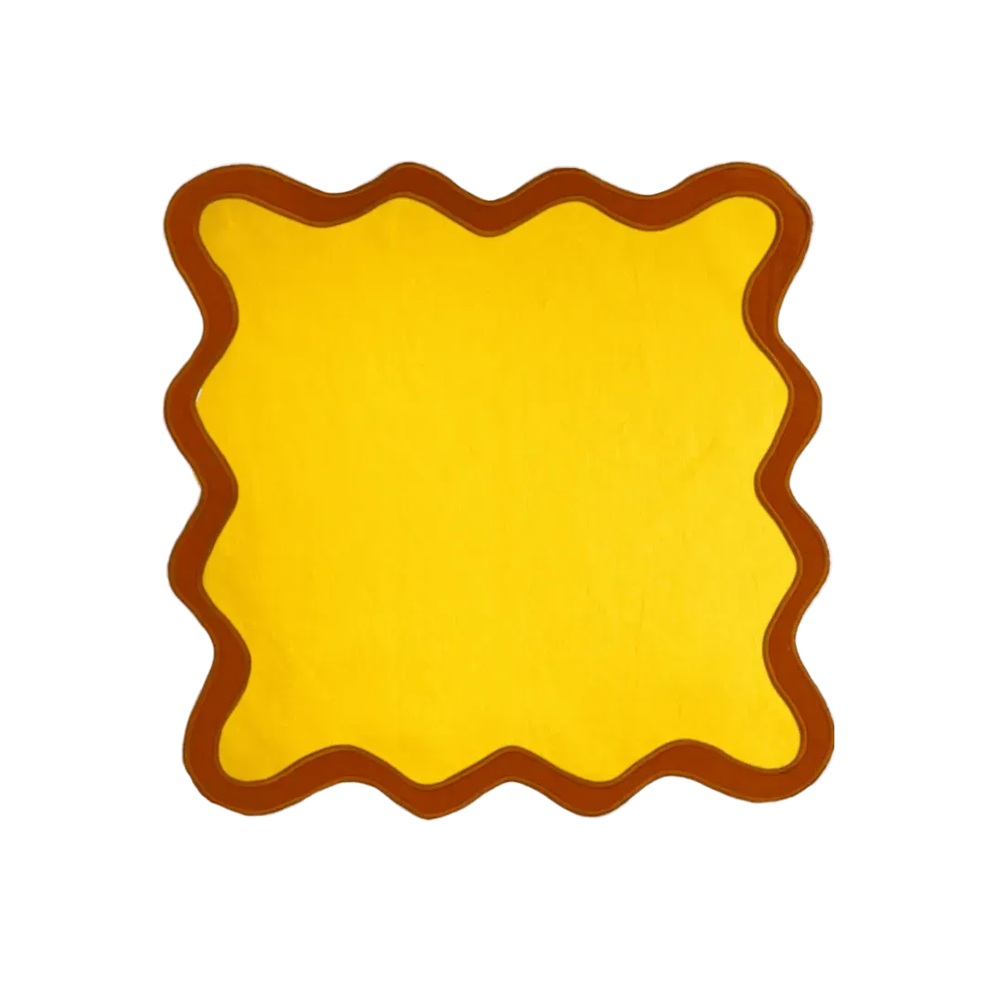 Brick Yellow Scallop 100% Linen Square Placemat - Set of 4