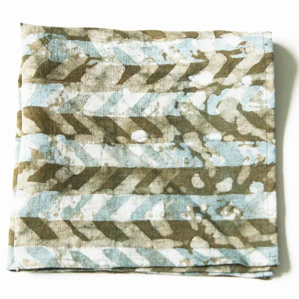 Brown Chevron Batik Block Printed Linen Napkins Set of 4