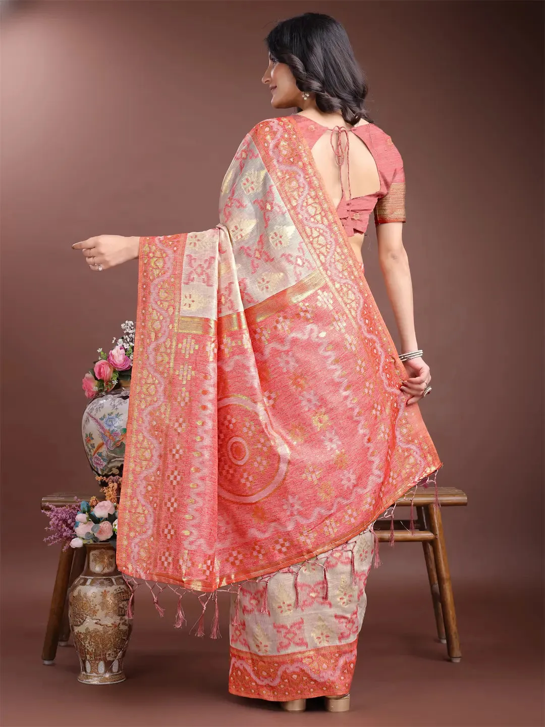 Brown Linen Cotton Saree