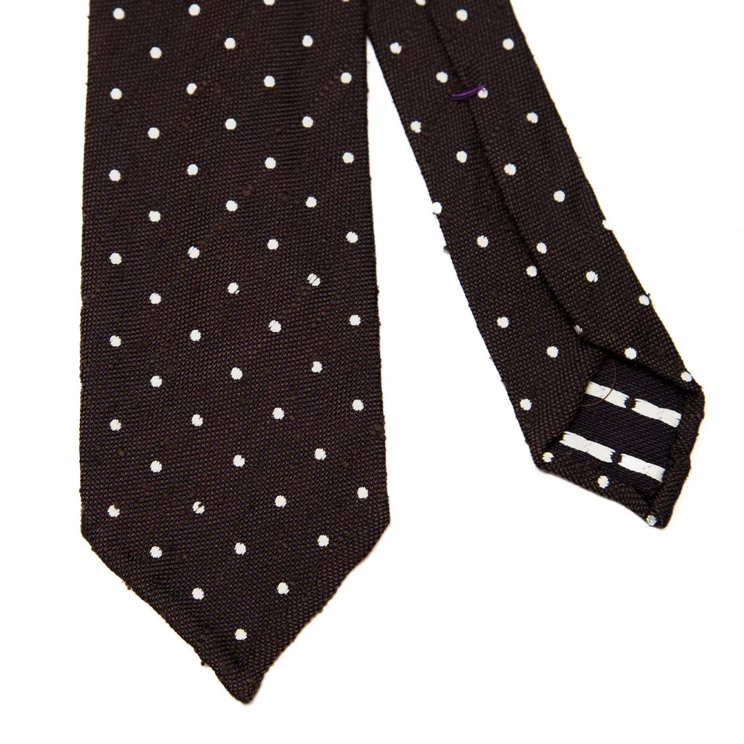Brown Polka Dot Raw Silk Tie