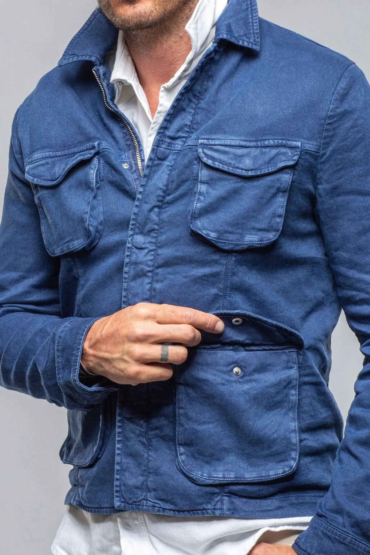 Callen Cotton Linen Jacket In Indaco