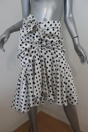 Caroline Constas Liza Skirt White/Black Polka Dot Stretch Satin Size Medium NEW