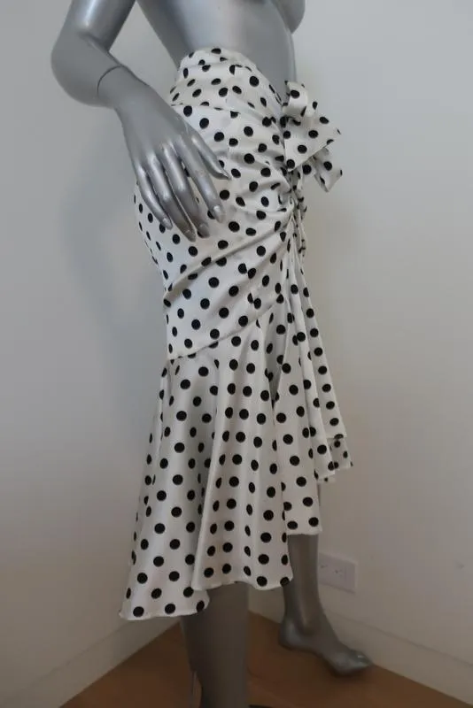 Caroline Constas Liza Skirt White/Black Polka Dot Stretch Satin Size Medium NEW