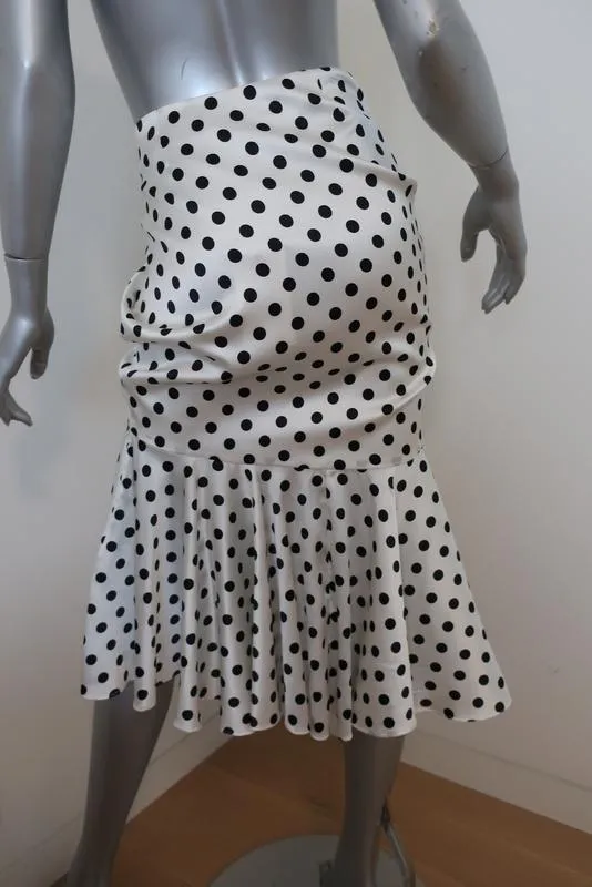Caroline Constas Liza Skirt White/Black Polka Dot Stretch Satin Size Medium NEW