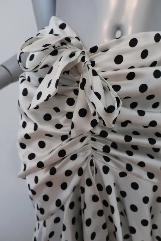 Caroline Constas Liza Skirt White/Black Polka Dot Stretch Satin Size Medium NEW