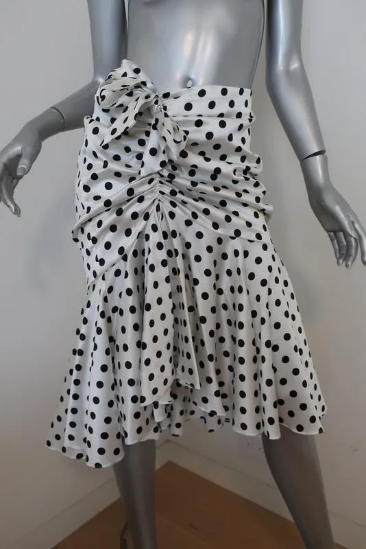 Caroline Constas Liza Skirt White/Black Polka Dot Stretch Satin Size Medium NEW