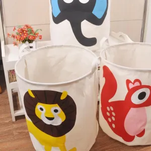 Cartoon Canvas Cotton Linen Fabric Clothing Barrels Laundry Storage Basket/Bags for Toys/Book/towels