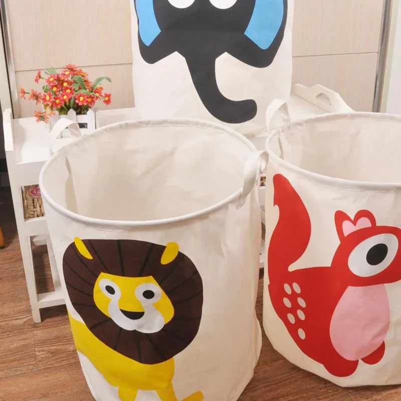 Cartoon Canvas Cotton Linen Fabric Clothing Barrels Laundry Storage Basket/Bags for Toys/Book/towels