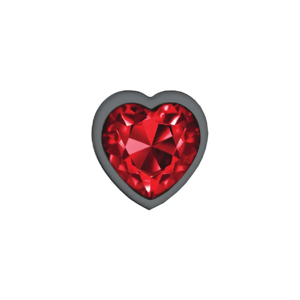 Cheeky Charms-Gunmetal Metal Butt Plug- Heart-Dark Red-Medium
