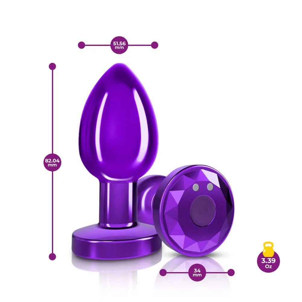 Cheeky Charms - Rechargeable Vibrating Metal Butt  Plug With Remote Control - Purple - Medium -  Preorder Only