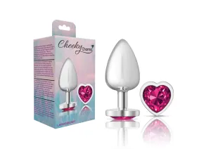Cheeky Charms - Silver Metal Butt Plug - Heart - Bright Pink - Large