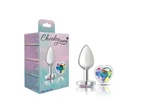 Cheeky Charms - Silver Metal Butt Plug - Heart - Clear - Small