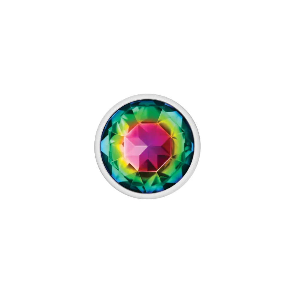 Cheeky Charms - Silver Metal Butt Plug - Round - Rainbow - Medium