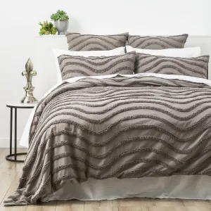 Chenille Wave 100% Cotton Vintage Washed Grey Tufted European Pillowcase by Cloud Linen