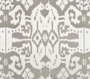 China Seas Fabric: Island Ikat - Dove Gray on White