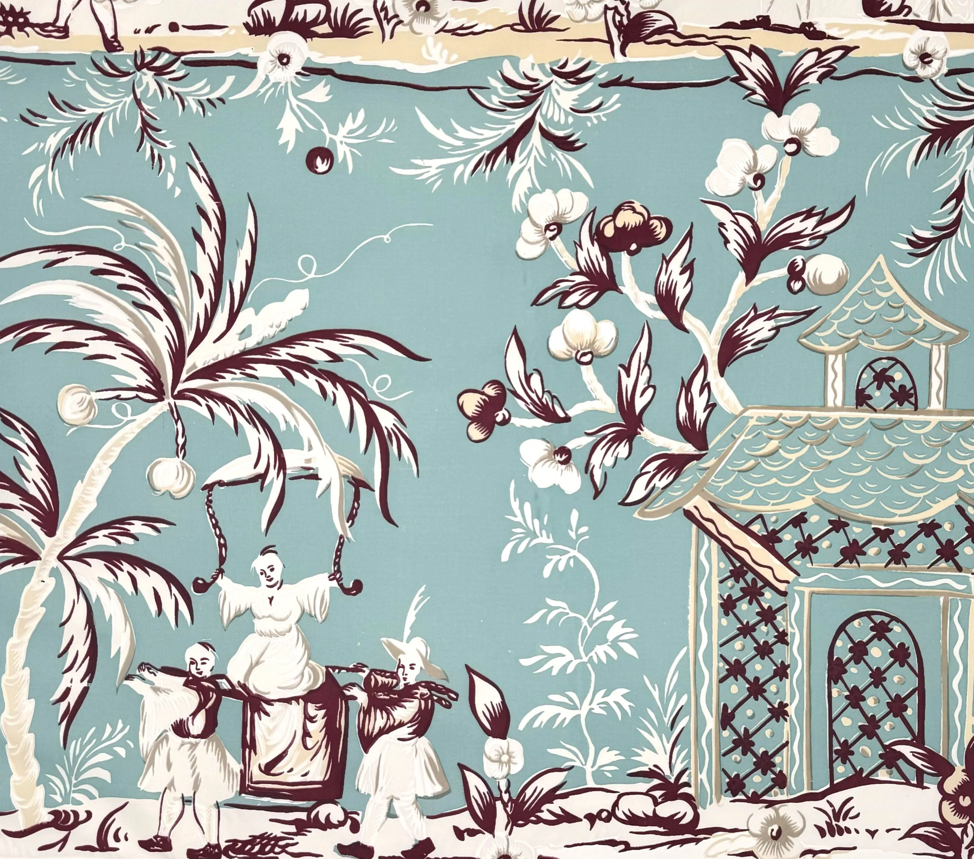 China Seas Fabric: Lyford Print - Custom Lyford Blue Multi on Silk Satin