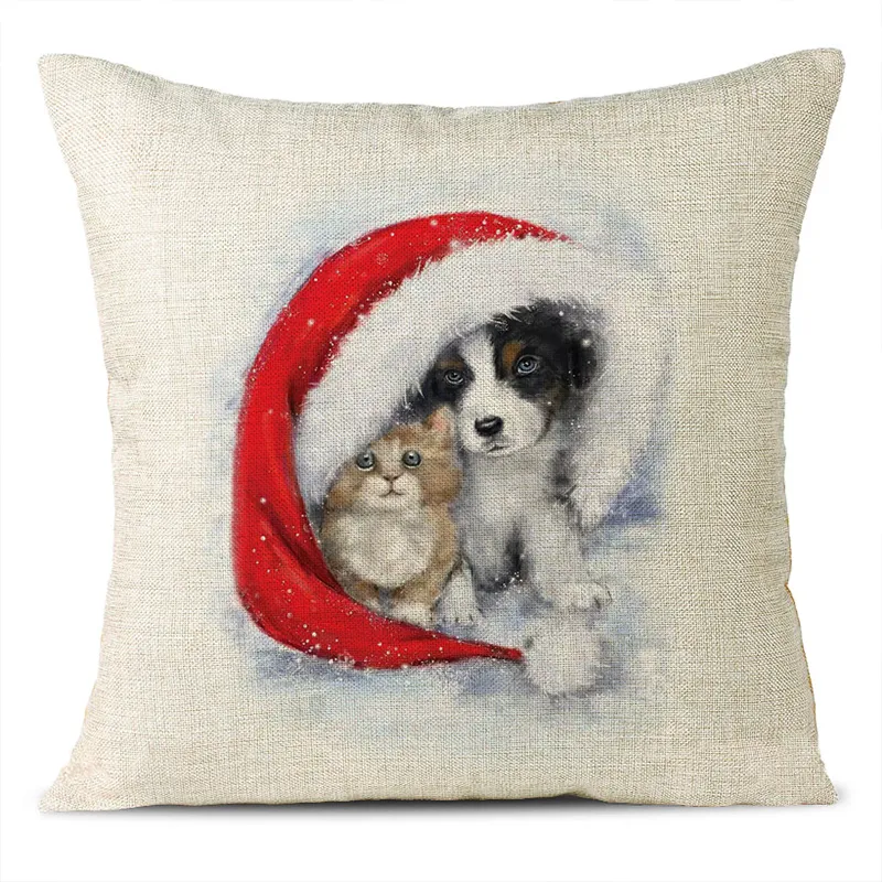 Christmas Themed Linen Pillowcase