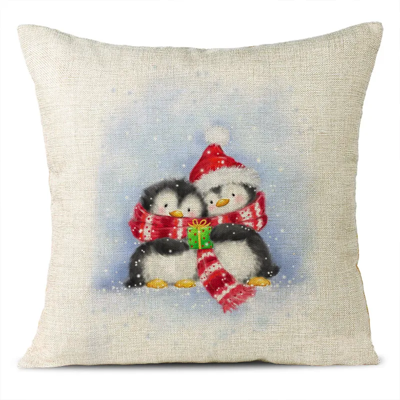 Christmas Themed Linen Pillowcase
