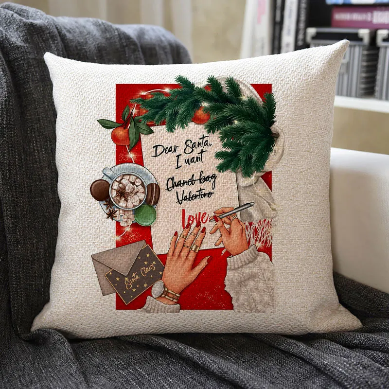 Christmas Themed Linen Pillowcase