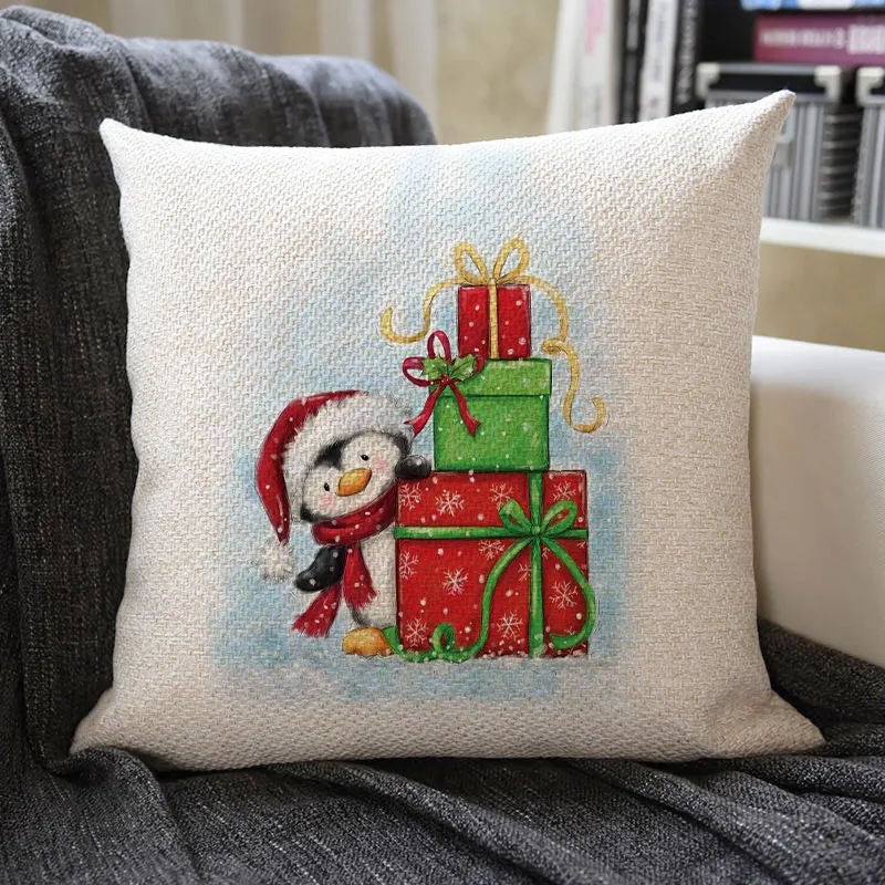 Christmas Themed Linen Pillowcase