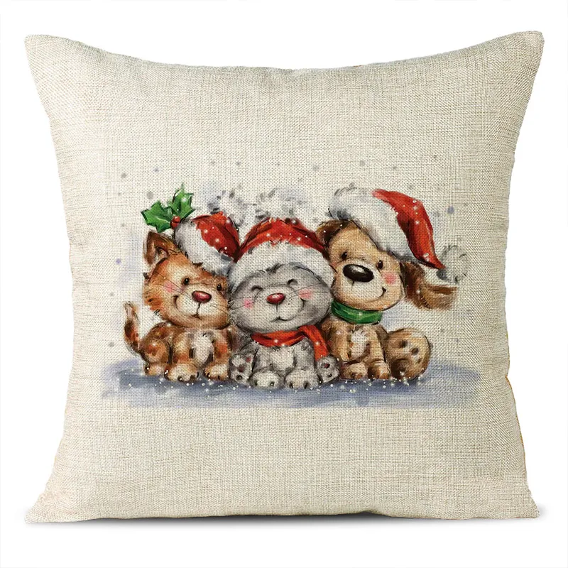 Christmas Themed Linen Pillowcase